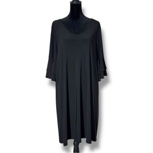 Est. 1946 Black A-Line Bell Flared 3/4 Sleeves V Neck Lightweight Mini Dress